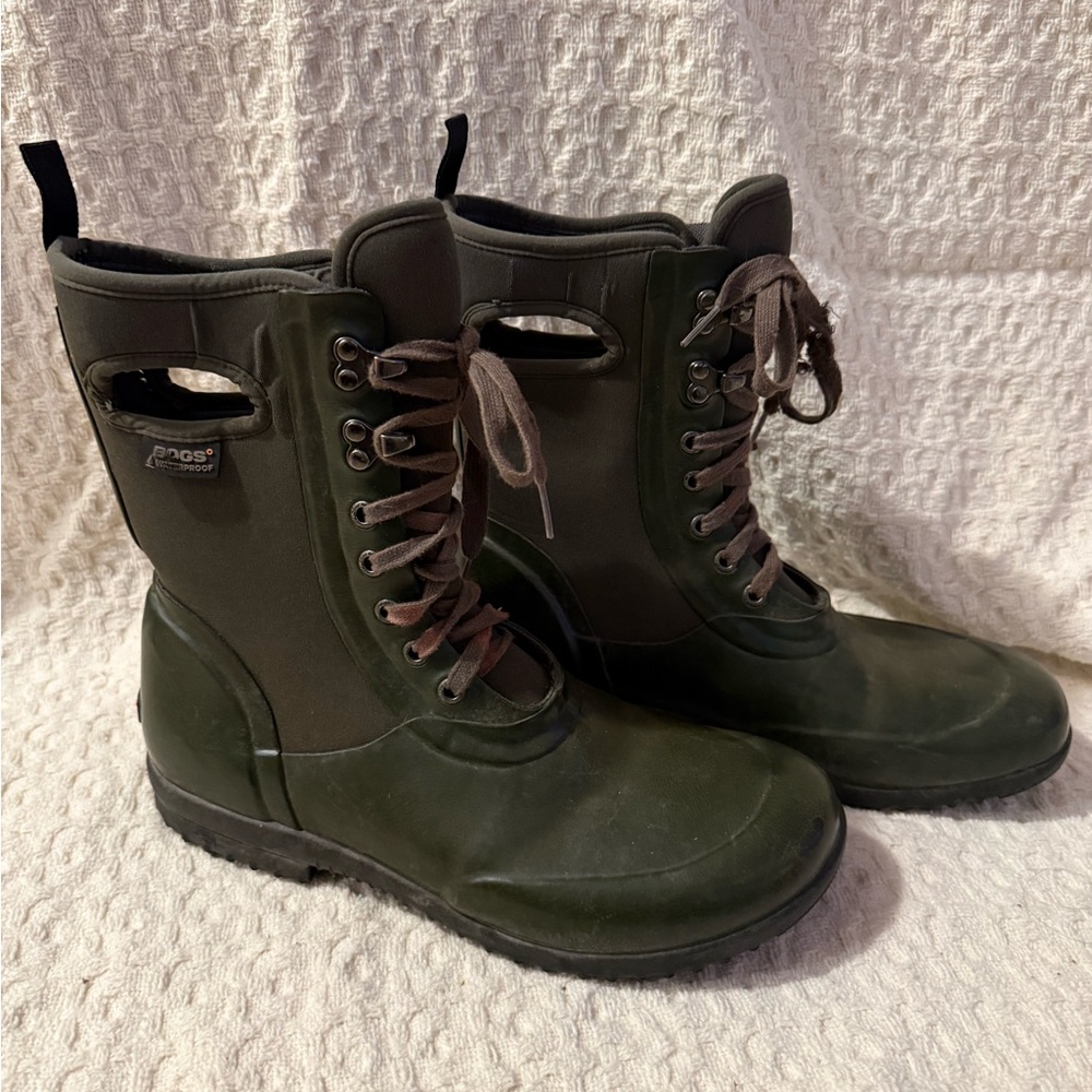 Olive Green Bogs Lace-Up Boots